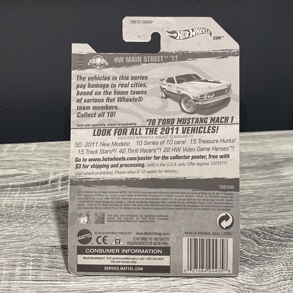 Hot Wheels | Main Street 11’ #9/10 Cars: 1970 Ford Mustang Mach 1 - 1:64 Scale - Picture 2 of 14